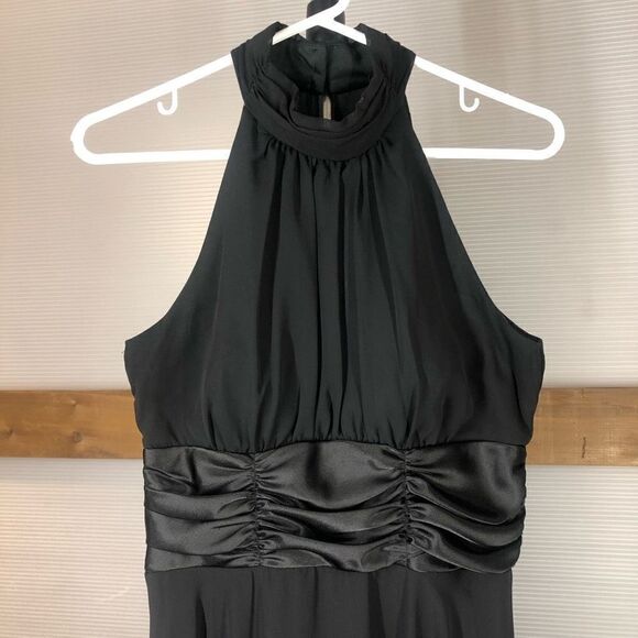 Connected‎ APPAREL Black Chiffon Satin Lined High Neck Halter Dress Sz 6 - Picture 3 of 6
